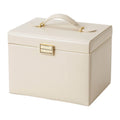 3-layer PU leather jewelry box with mirror, white, closed front view