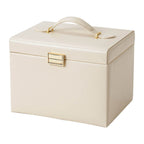 3-layer PU leather jewelry box with mirror, white, closed front view
