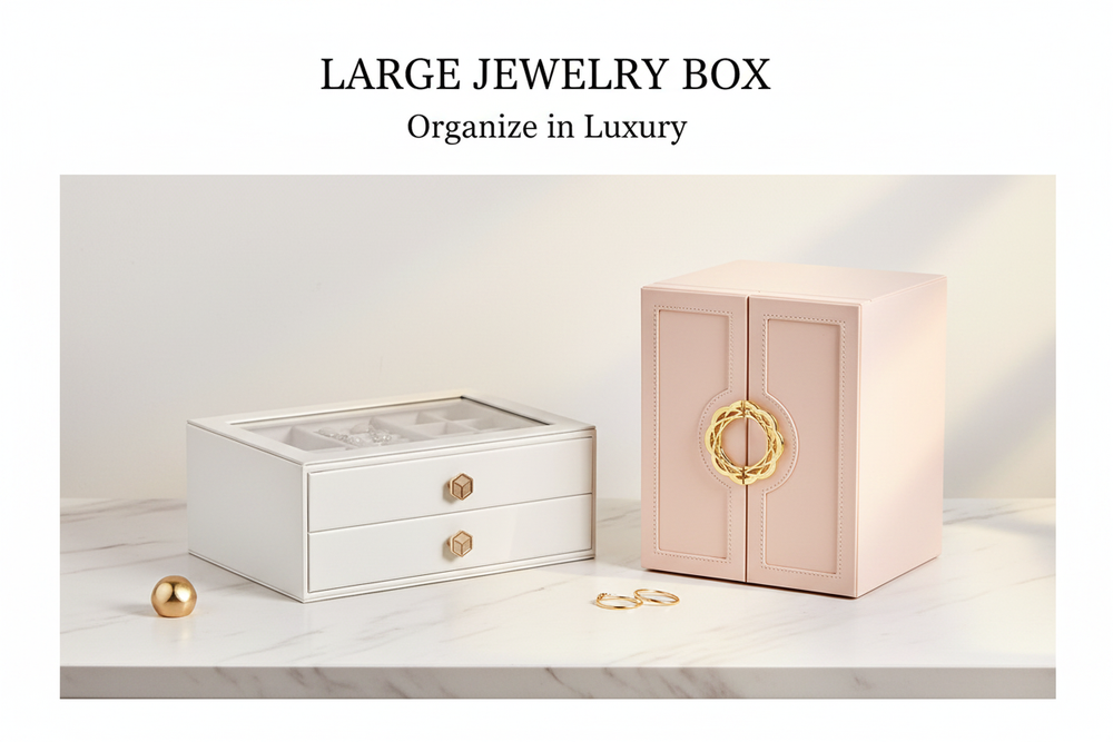 Large jewelry boxes with elegant multi-layer storage for necklaces, rings, and earrings