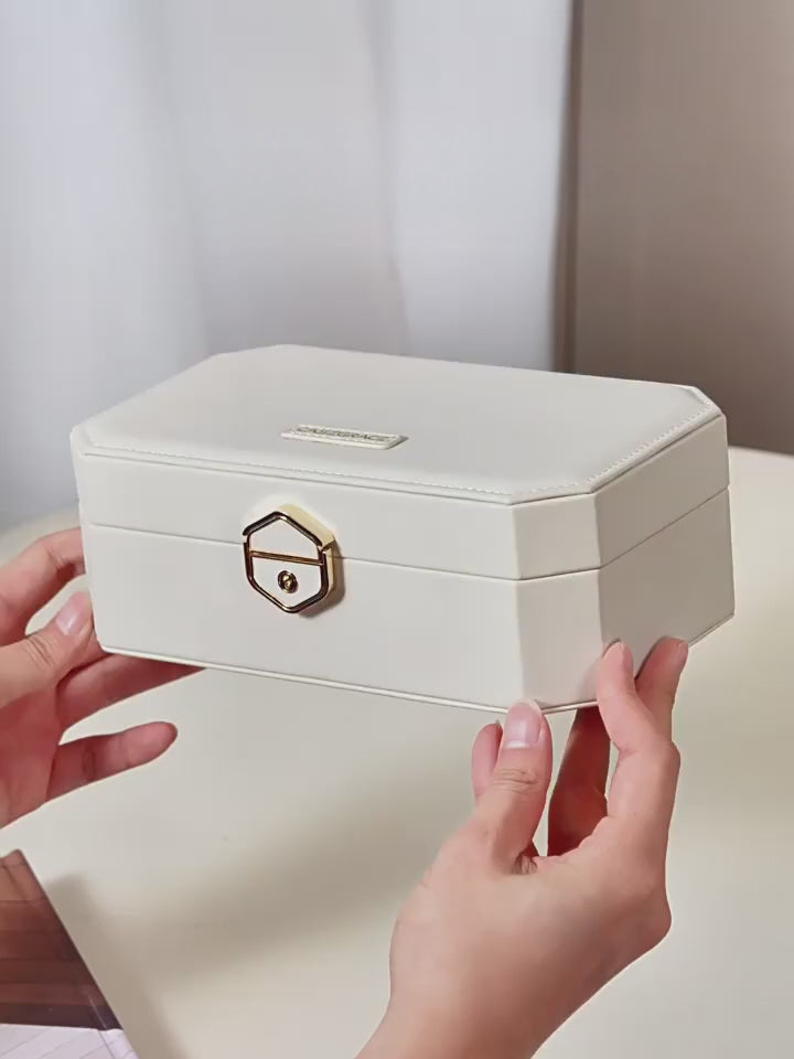 Octagonal Jewelry Box for Women – Dual Layer Anti-Tangle PU Leather Organizer